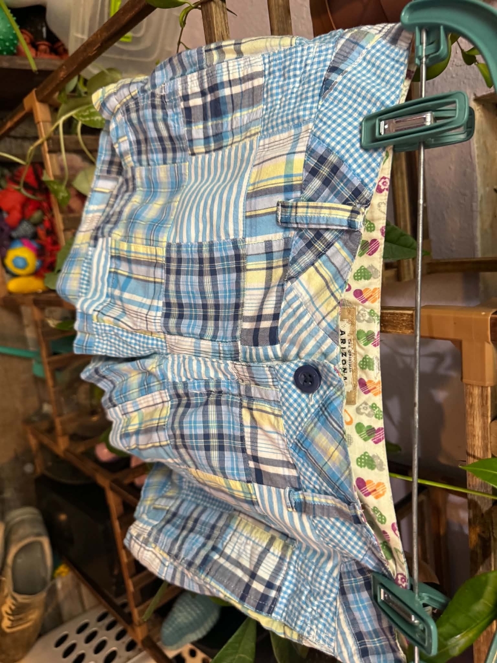 Arizona Jean Company Light Blue & Cream Patchwork Plaid Kids Shorts